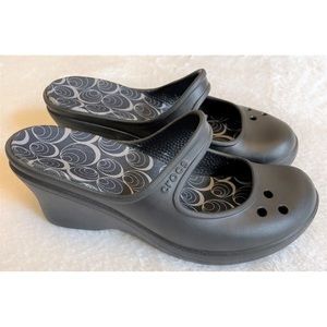 Crocs Frances Mary Jane Women's Size 10W Black Wedge Heel Clogs Slip On Shoes